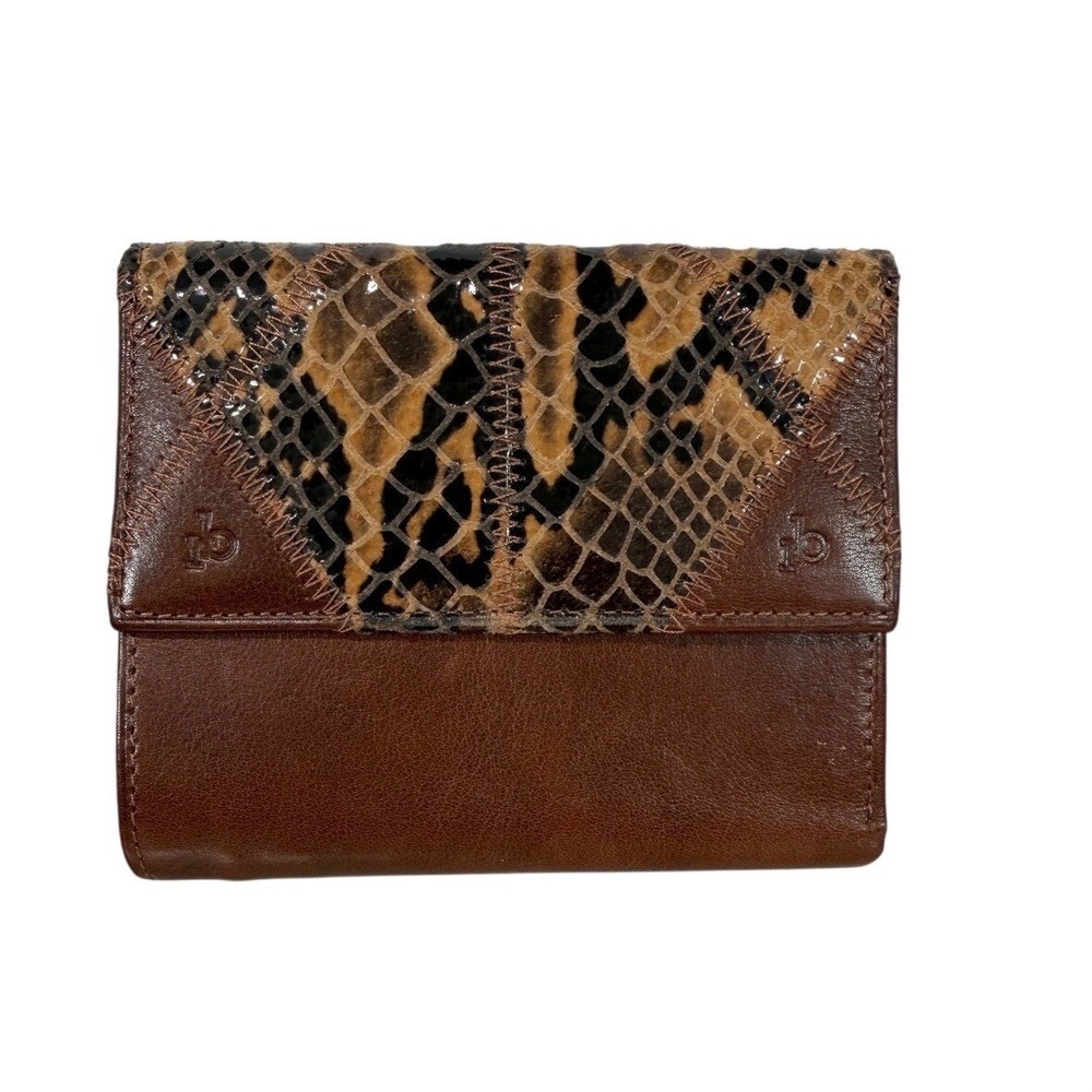 Vintage Rocco Barocco Italian Leather & Snakeskin Wallet – Brown Tri-Fold 1980s